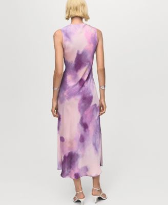 Women's Draped Neckline Satin Tie-Dye Dress