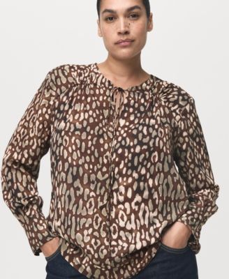 Women's Leopard Satin Tie Detail Blouse