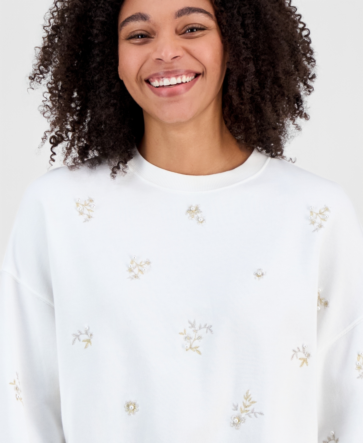 Driftwood Women's Embellished Embroidered Cotton Crewneck Sweatshirt In White