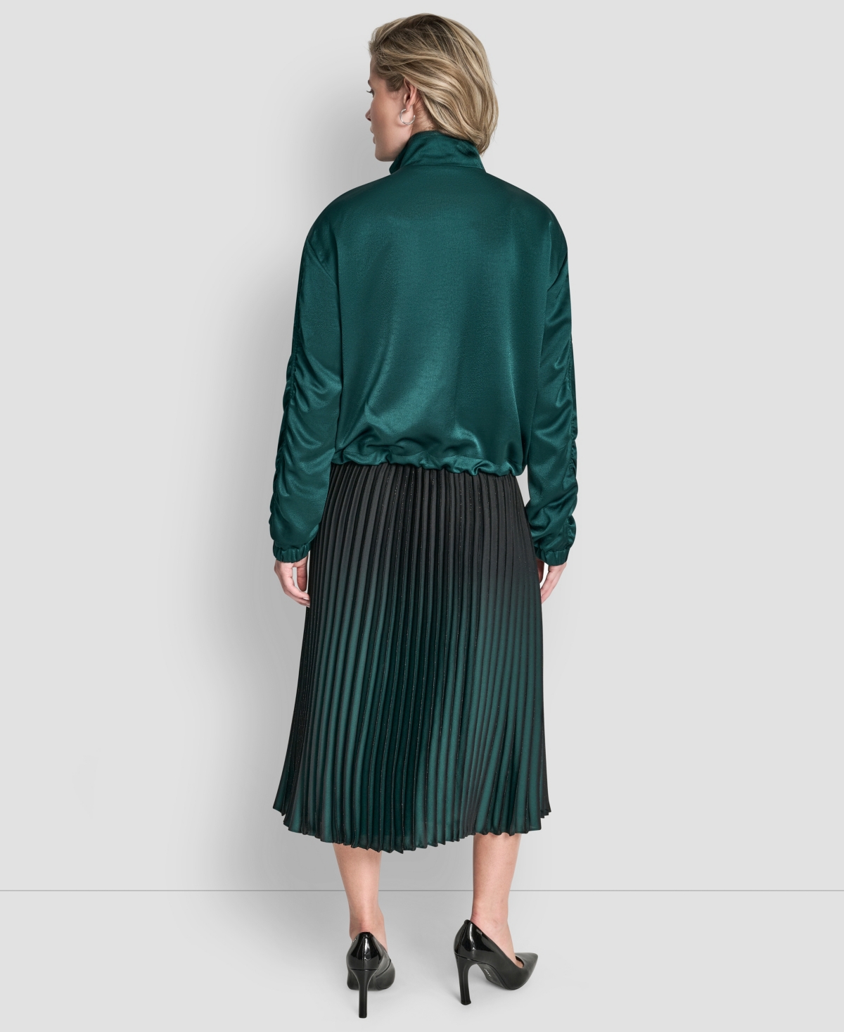 Dkny Women's Long Sleeve Ruched Cropped Bomber Jacket