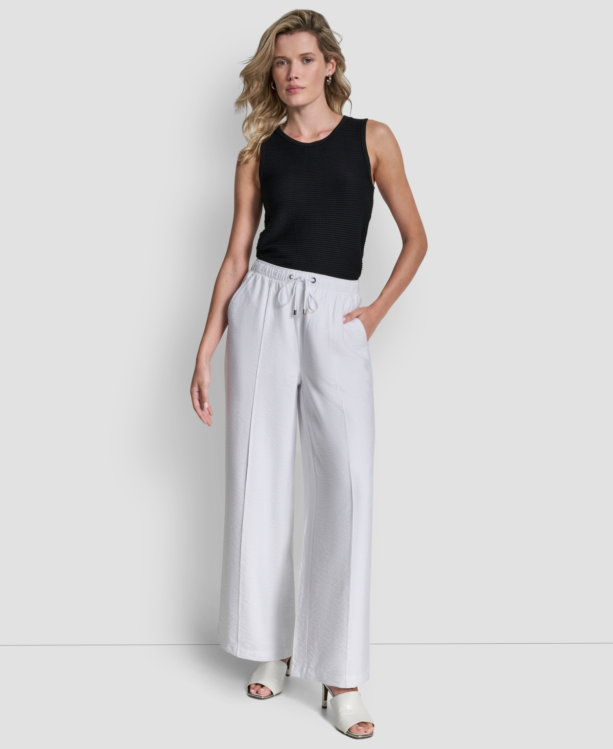 Dkny Women's Seam Crinkle Pull-on Pants In White