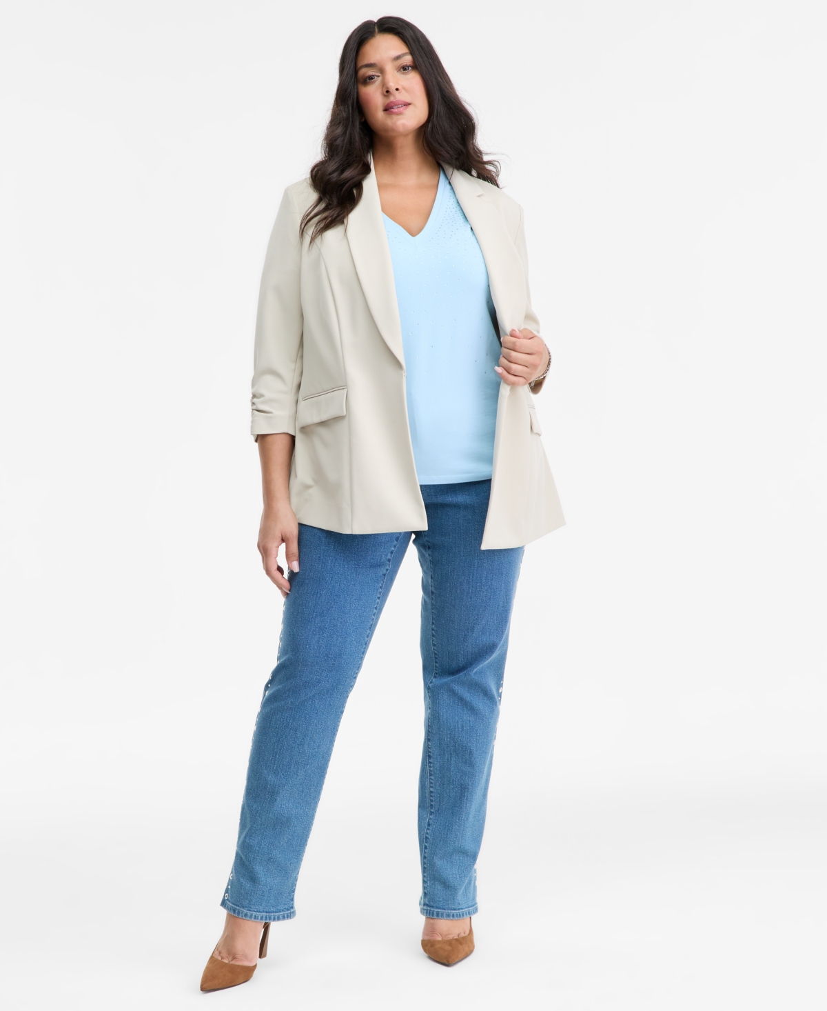 Inc International Concepts Plus Size V-neck Rhinestone-embellished Top, Macy's Exclusive In Blue