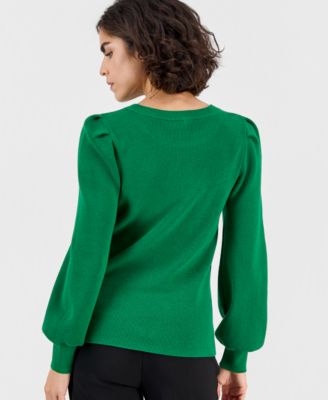Women's High-Crewneck Long-Puff-Sleeve Sweater 