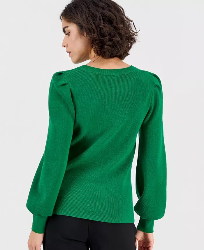 AK Anne Klein Petite Puff-Sleeve Crewneck Sweater - thumbnail 3