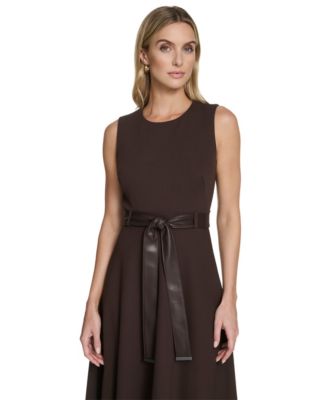 Women's Belted Crewneck Midi Dress