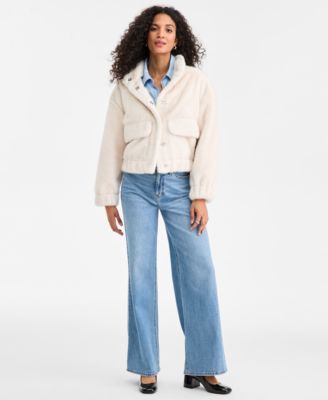 Women's Woven Solid Faux-Fur Bomber Jacket, Macy's Exclusive