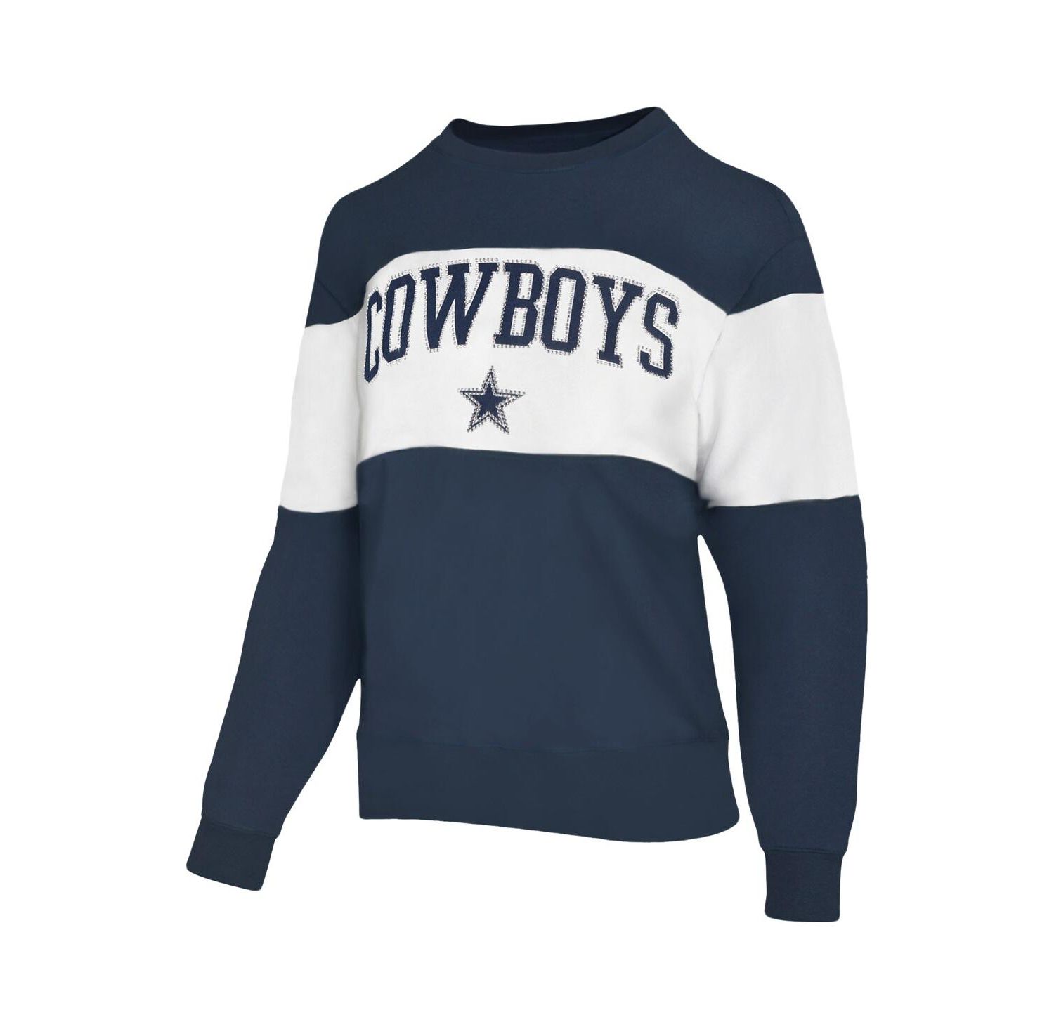 Women's Navy Dallas Cowboys Bling Color Block Terry Sweatshirt
