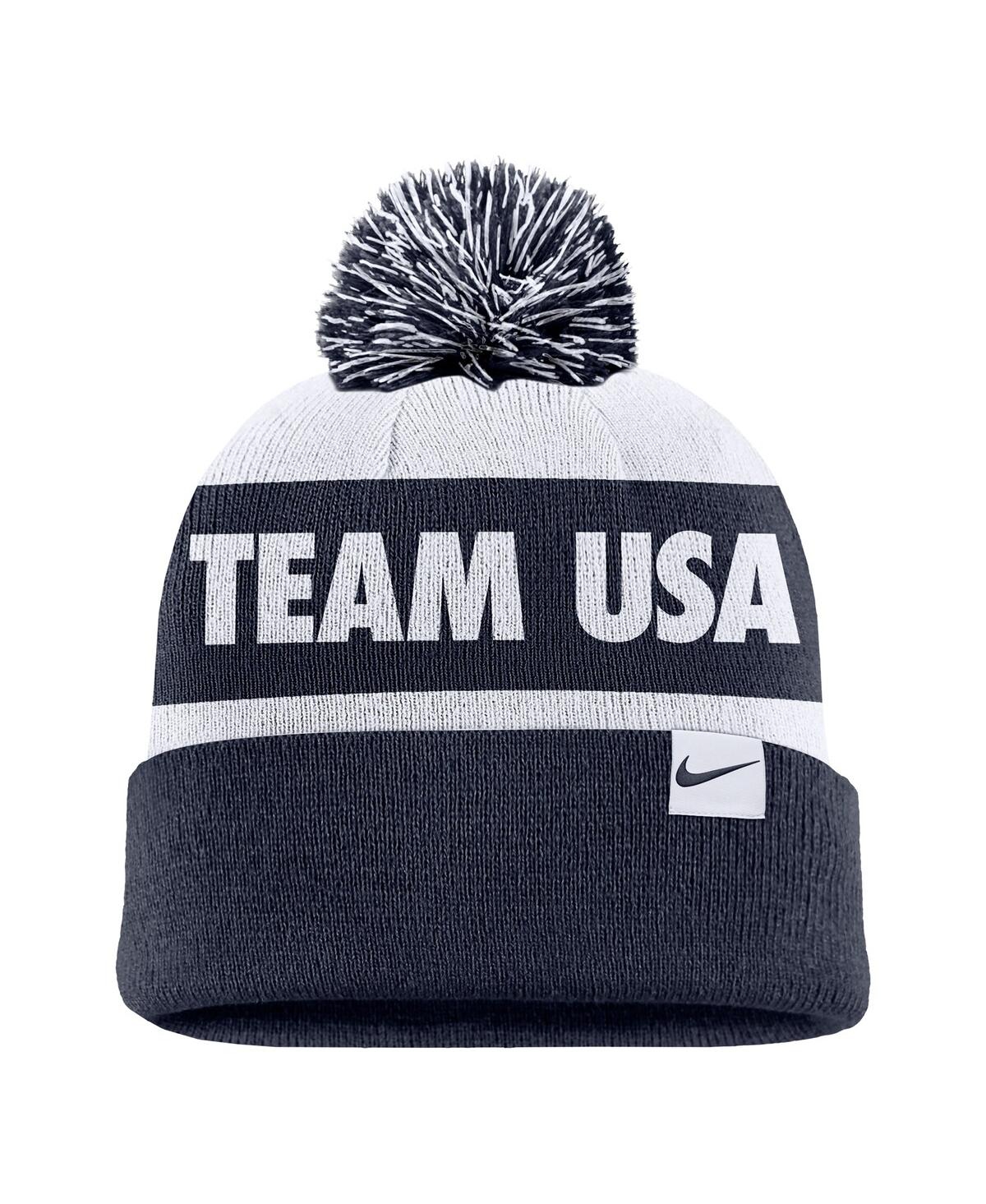Nike Men's Navy Team Usa Peak Cuffed Pom With Knit Hat In Blue