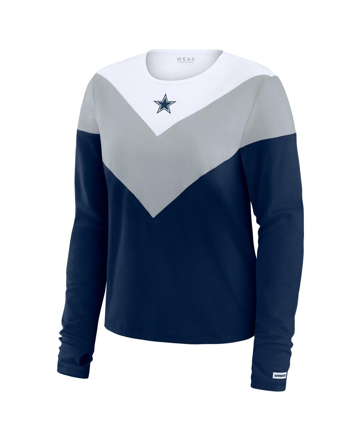 Wear By Erin Andrews Women's Navy Dallas Cowboys Plus Size Chevron Tri-blend Long Sleeve T-shirt In Blue