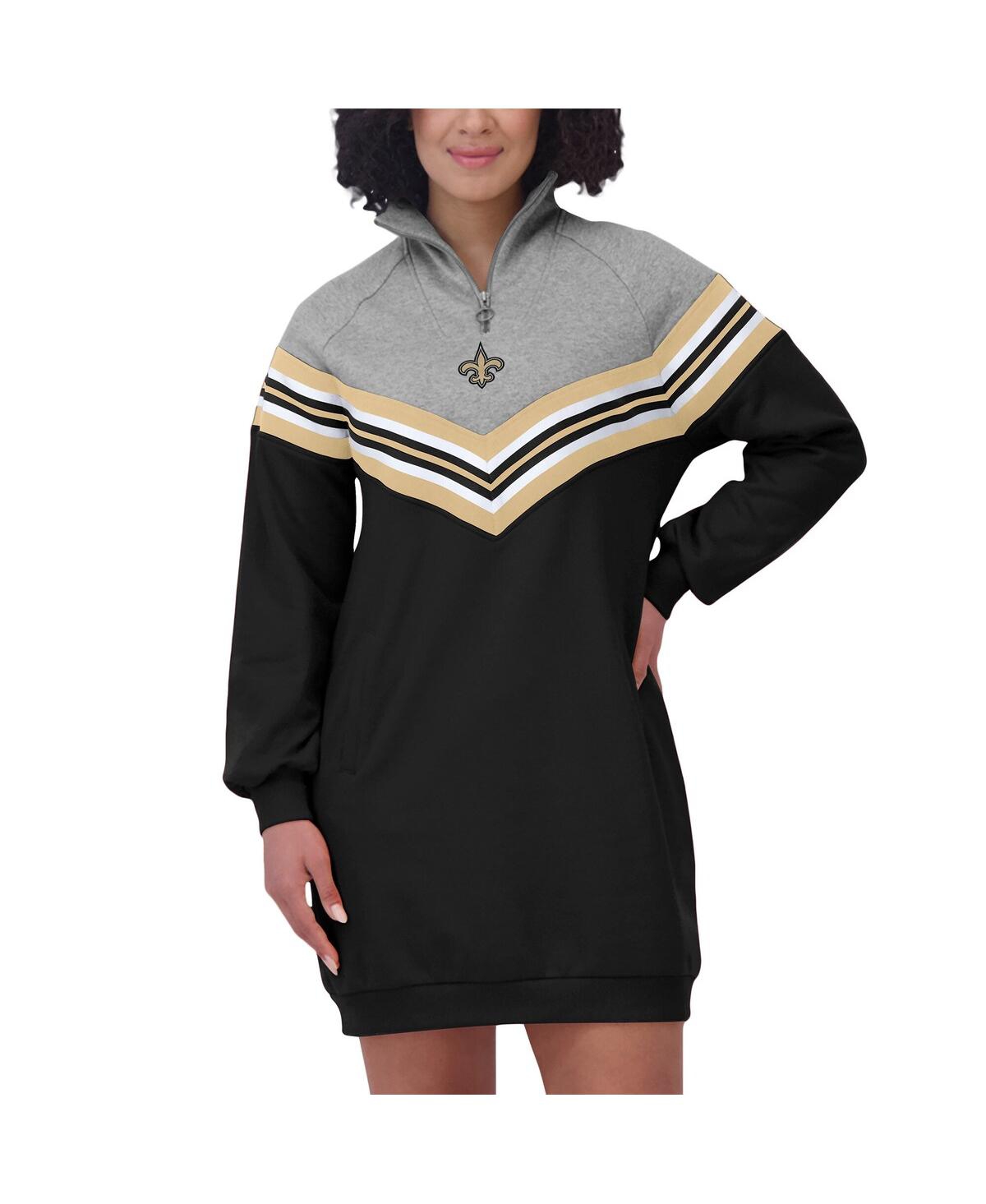 Wear By Erin Andrews Women's Black/heather Gray New Orleans Saints Chevron Stripe Dress In Multi
