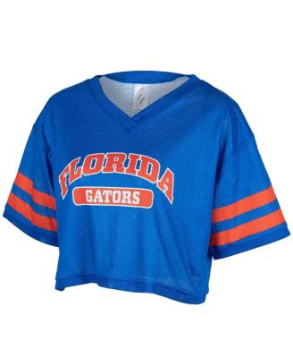 ZooZatz - Women's Royal Florida Gators Mesh Cropped V-Neck T-Shirt