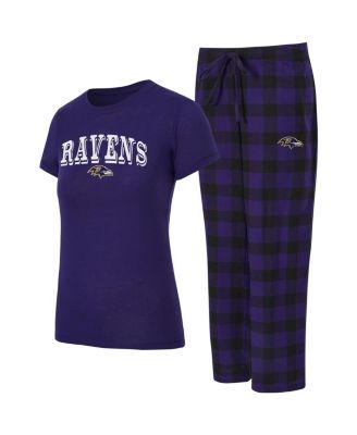 Concepts Sport - Women's 2-Piece Purple/Black Baltimore Ravens Avondale T-Shirt and Pants Flannel Pajama Set