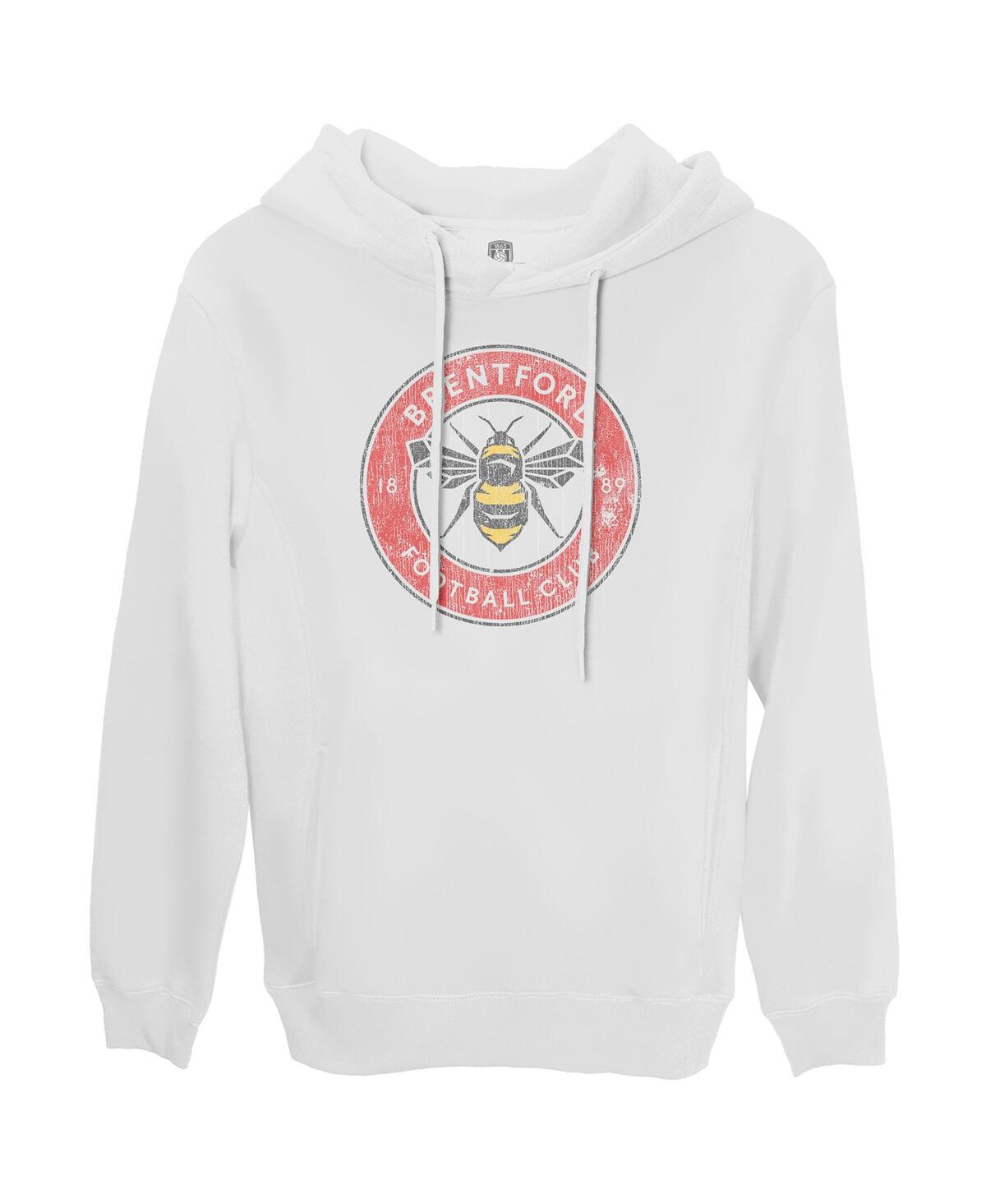 1863fc Men's White Brentford Fc Color Badge Fleece Pullover Hoodie Sweatshirt In White
