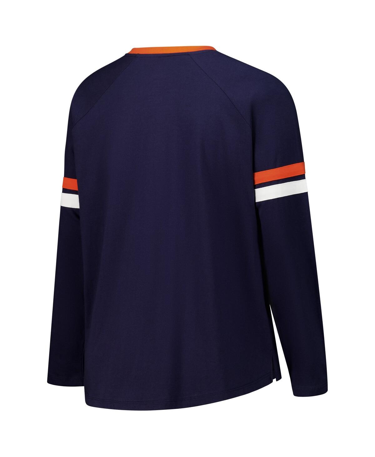 Fanatics Women's Navy Chicago Bears Plus Size Won Done Lace-up V-neck Long Sleeve T-shirt In Blue