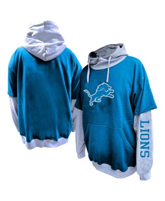 Fanatics - Men's Blue/Heather Gray Detroit Lions Big Tall Twofer Pullover Hoodie