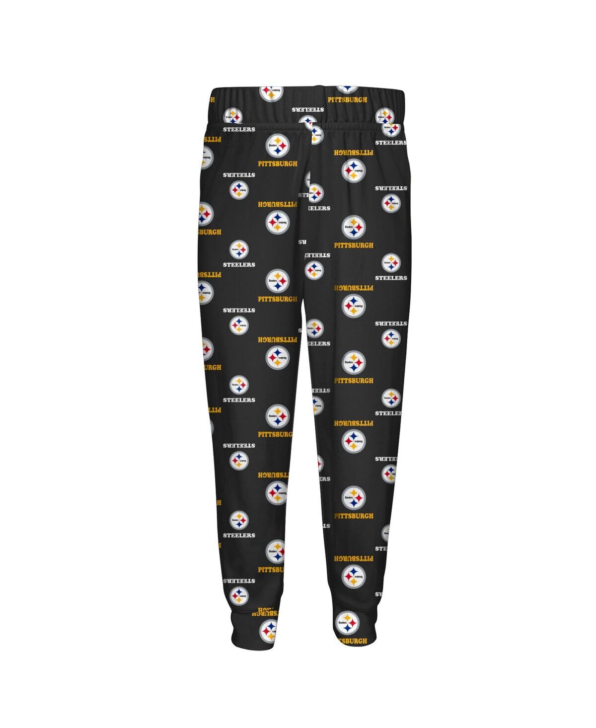 Outerstuff Toddler 2-piece Black Pittsburgh Steelers All-over-print Long Sleeve T-shirt And Pants Sleep Set In Black