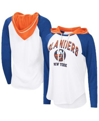 G-III 4Her by Carl Banks - Women's White New York Islanders VIP Raglan Long Sleeve Hoodie T-Shirt