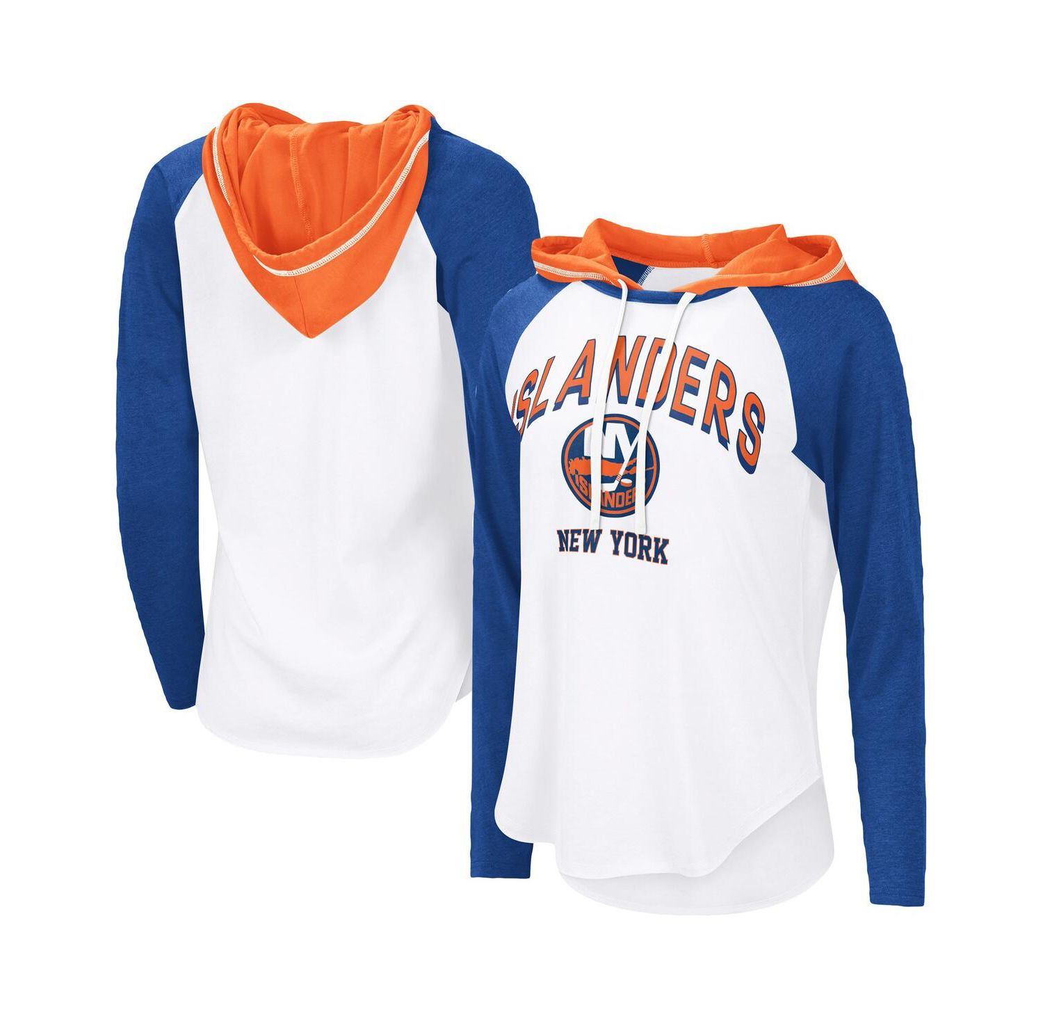 Women's White New York Islanders VIP Raglan Long Sleeve Hoodie T-Shirt