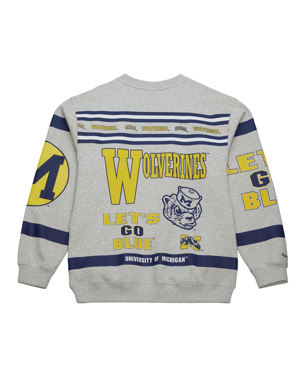 Mitchell & Ness Men's Gray Michigan Wolverines All Over Print Sweatshirt In Gray