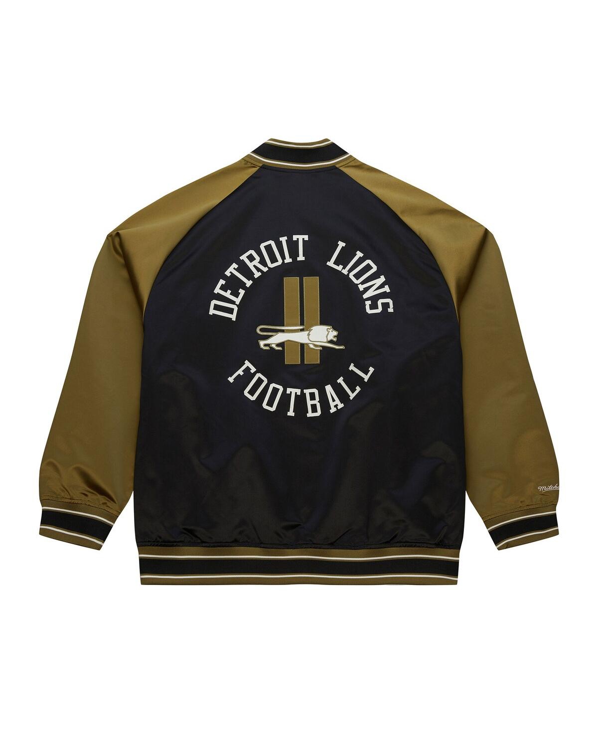 Mitchell & Ness Men's Olive/black Detroit Lions Vintage Logo Double Clutch Satin Raglan Full-snap Jacket In Green