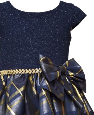 Girls 2T-6X Short Sleeve Sparkle Knit to Taffeta Cascade Dress