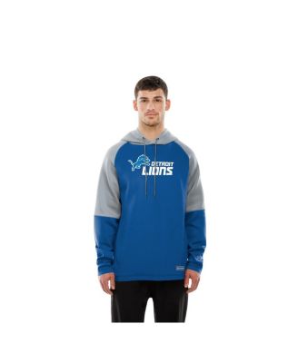 Men's Blue Detroit Lions Combine Authentic Color Block Raglan Pullover Hoodie