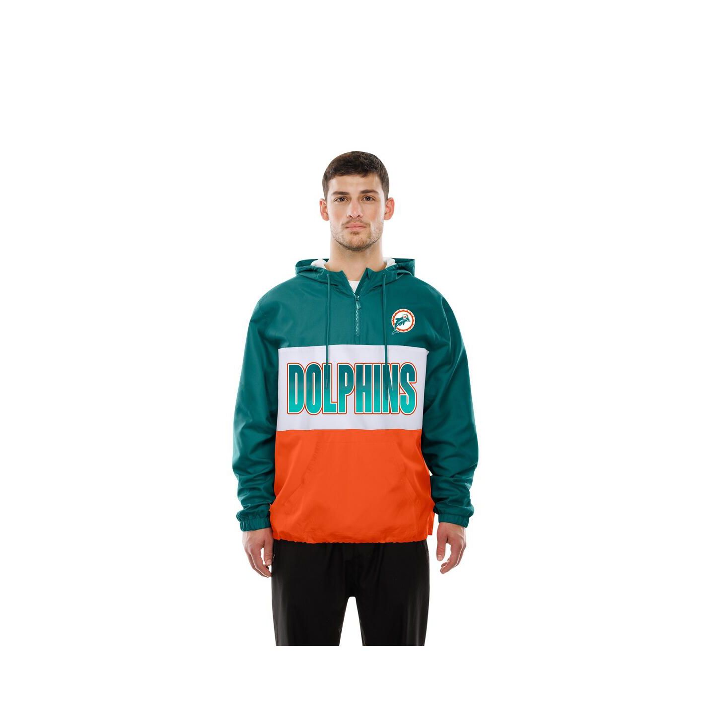 Мужская куртка New Era Aqua Miami Dolphins Ripstop Quarter-Zip Hooded Windbreaker — фото 4