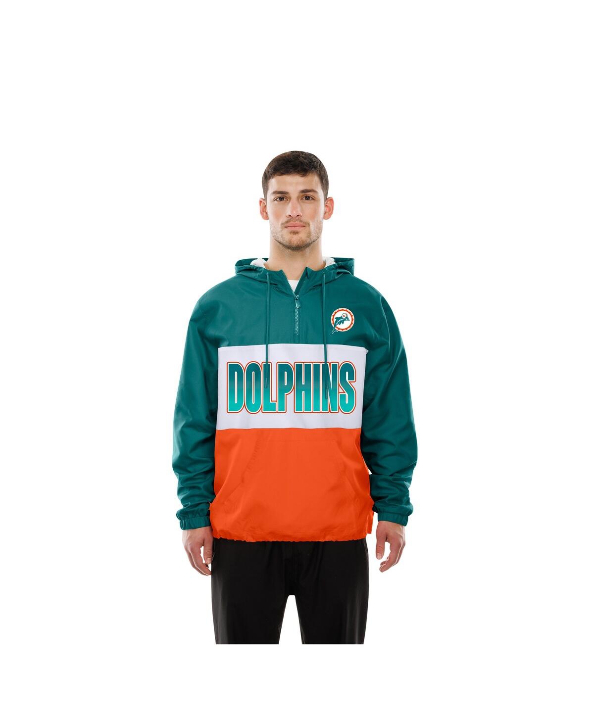 New Era Men's Aqua Miami Dolphins Ripstop Quarter-zip Hooded Windbreaker In Multi
