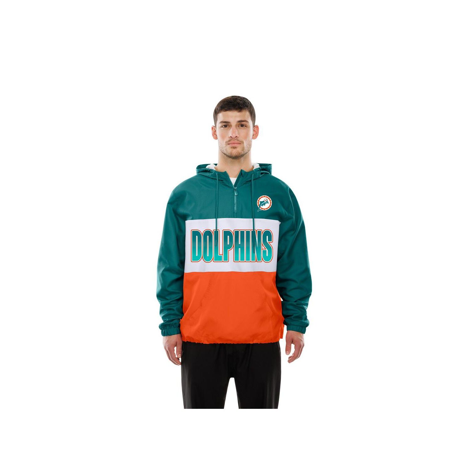 Men's Aqua Miami Dolphins Ripstop Quarter-Zip Hooded Windbreaker