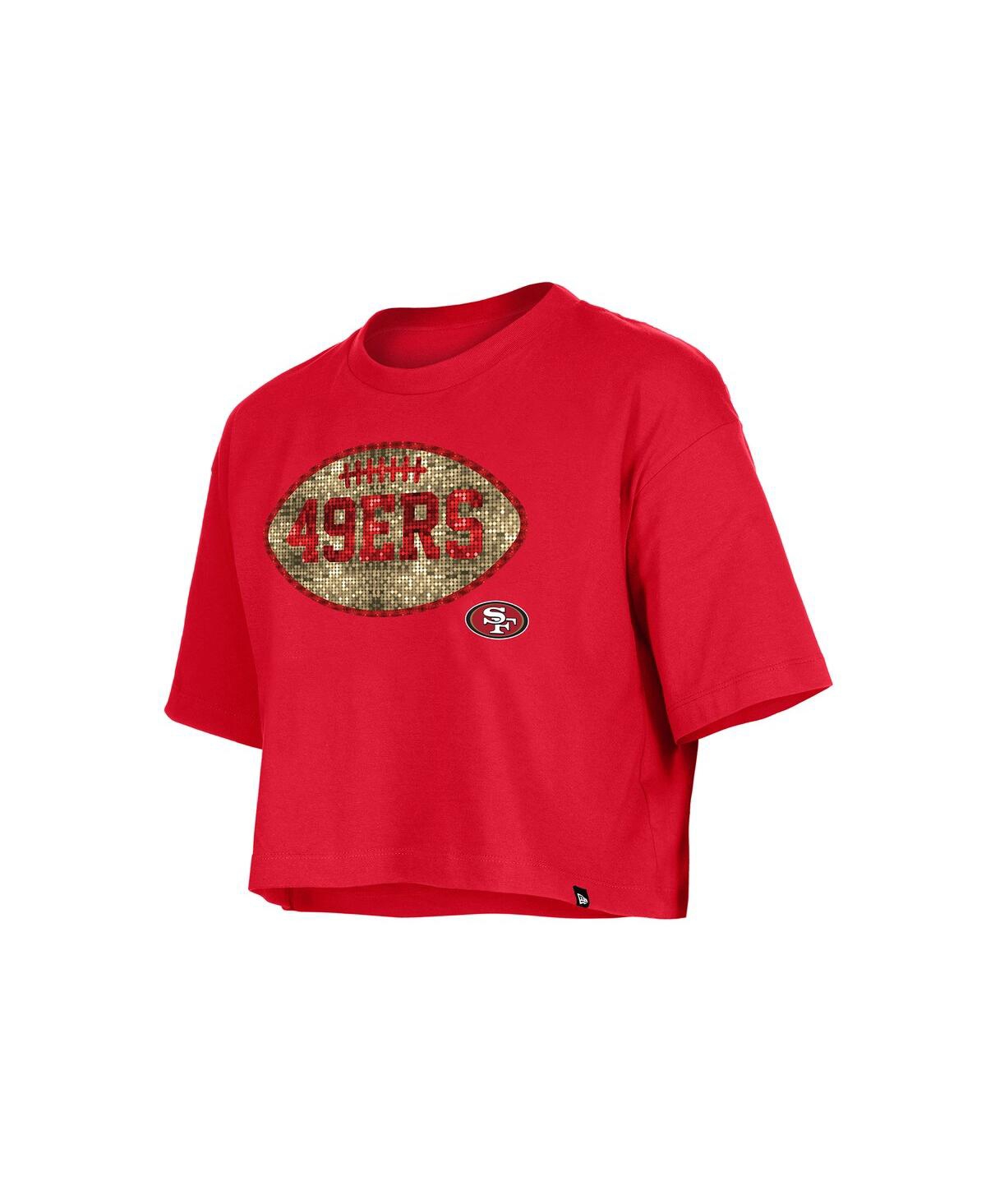 New Era Girls Scarlet San Francisco 49ers Flip Sequin Boxy T-Shirt