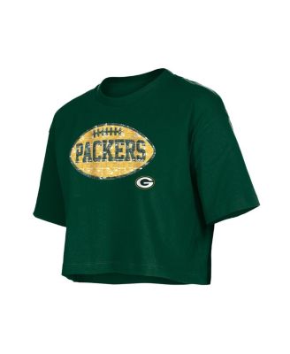 Girls Green Green Bay Packers Flip Sequin Boxy T-Shirt