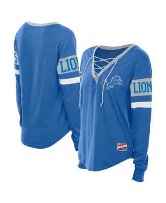 New Era - Women's Blue Detroit Lions Throwback Lace-Up Long-Sleeve T-Shirt