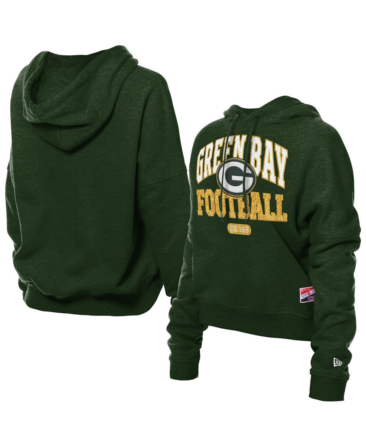 New Era Women's Green Green Bay Packers Throwback Boxy Hoodie Sweatshirt