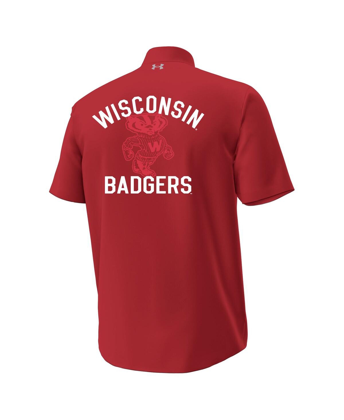 Under Armour Men's Red Wisconsin Badgers Gameday Armourfuse Camp Button-up Shirt In Red
