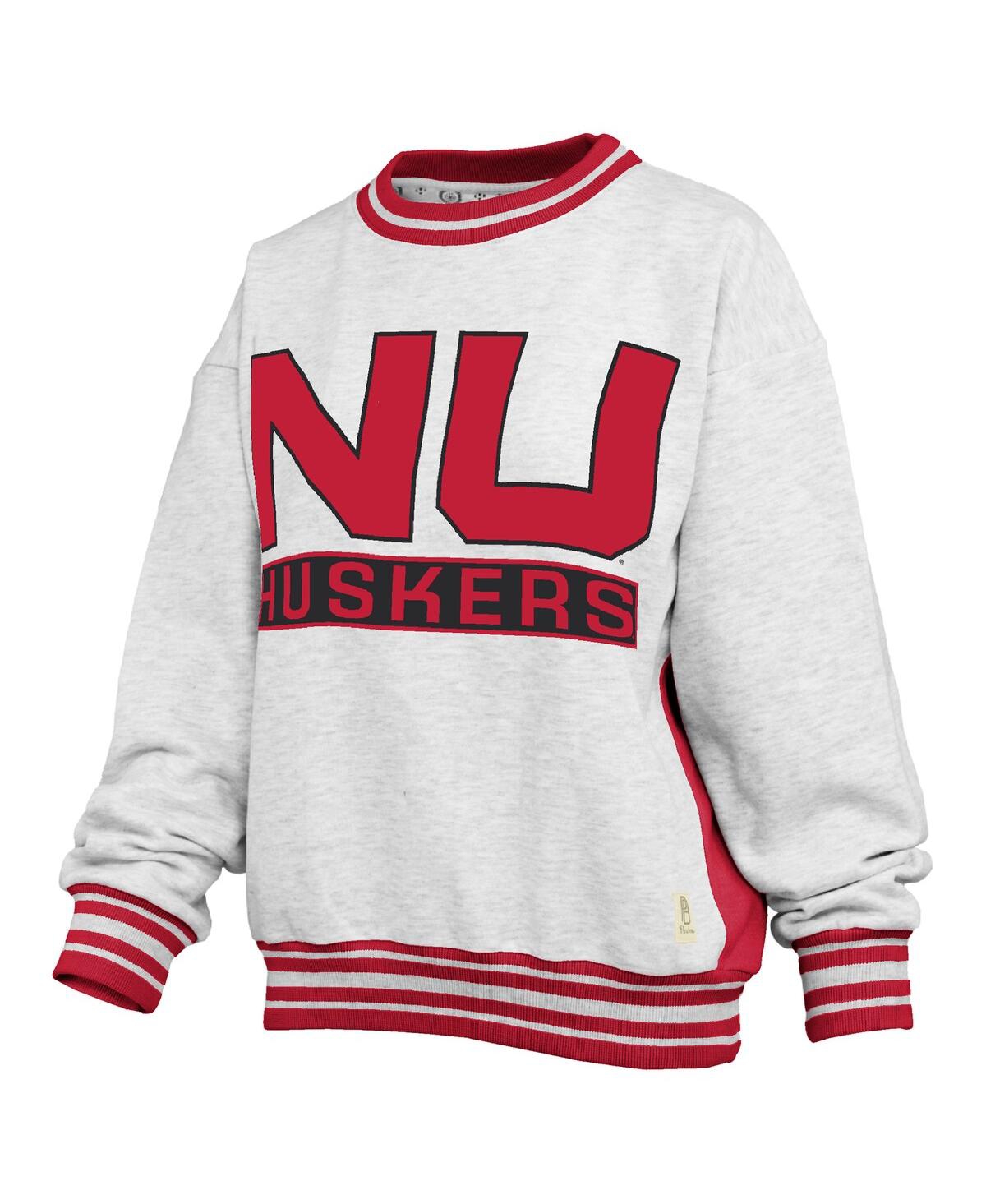 Pressbox Women's Heather Gray/scarlet Nebraska Huskers Endzone Crewneck Sweatshirt In White