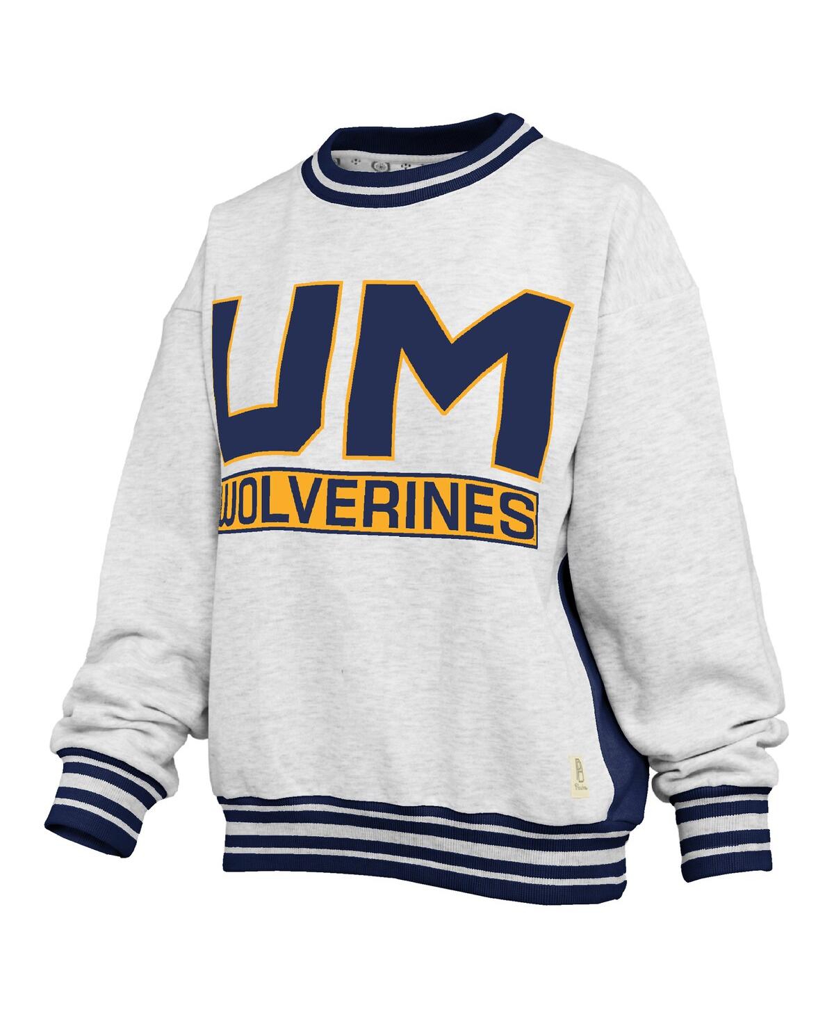 Pressbox Women's Heather Gray/navy Michigan Wolverines Endzone Crewneck Sweatshirt In White