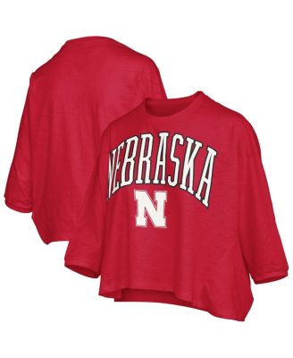 Pressbox - Women's Red Nebraska Huskers Midi Arch Over Logo Oversized T-Shirt
