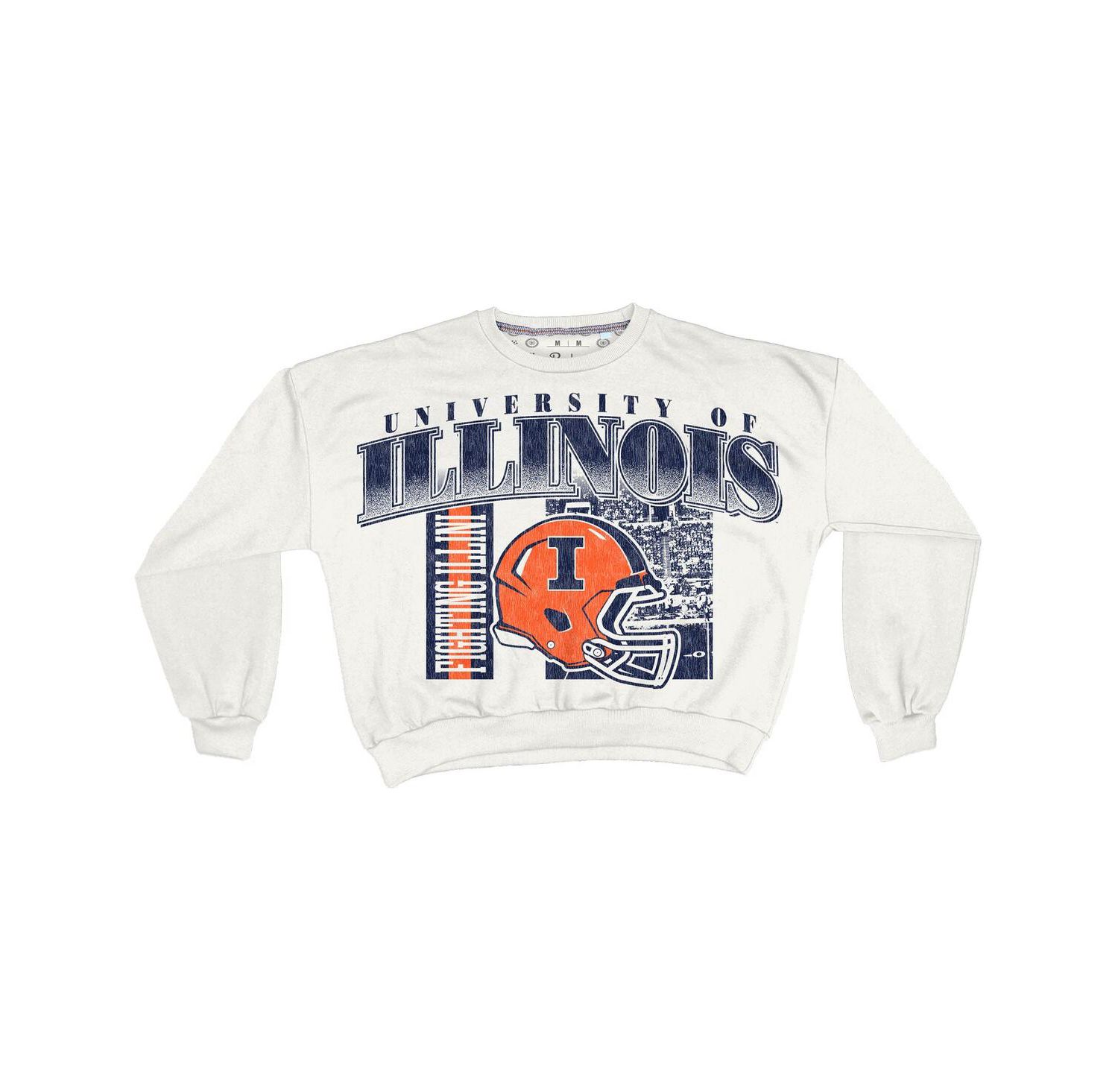 Women's White Illinois Fighting Illini Oversized Janice Retro Waist-Length Sweatshirt