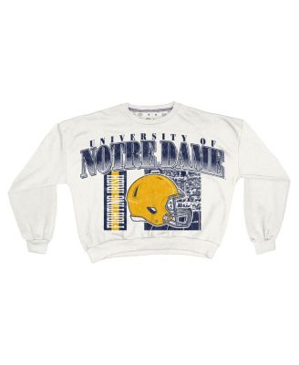 Women's White Notre Dame Fighting Irish Oversized Janice Retro Waist-Length Sweatshirt