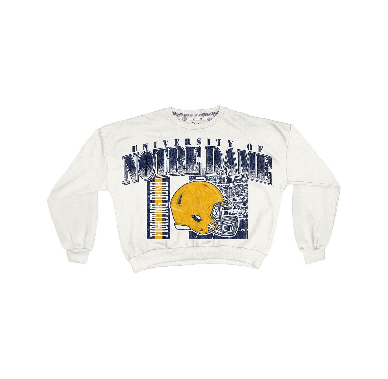Women's White Notre Dame Fighting Irish Oversized Janice Retro Waist-Length Sweatshirt