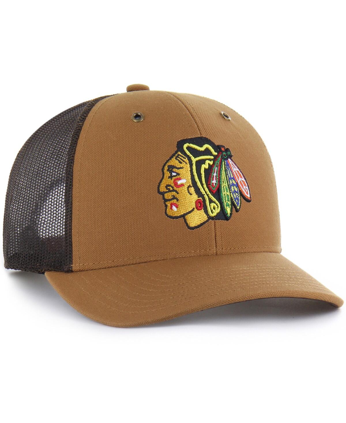 Carhartt X 47 Brand Men's Brown Chicago Blackhawks Trucker Adjustable Hat In Brown