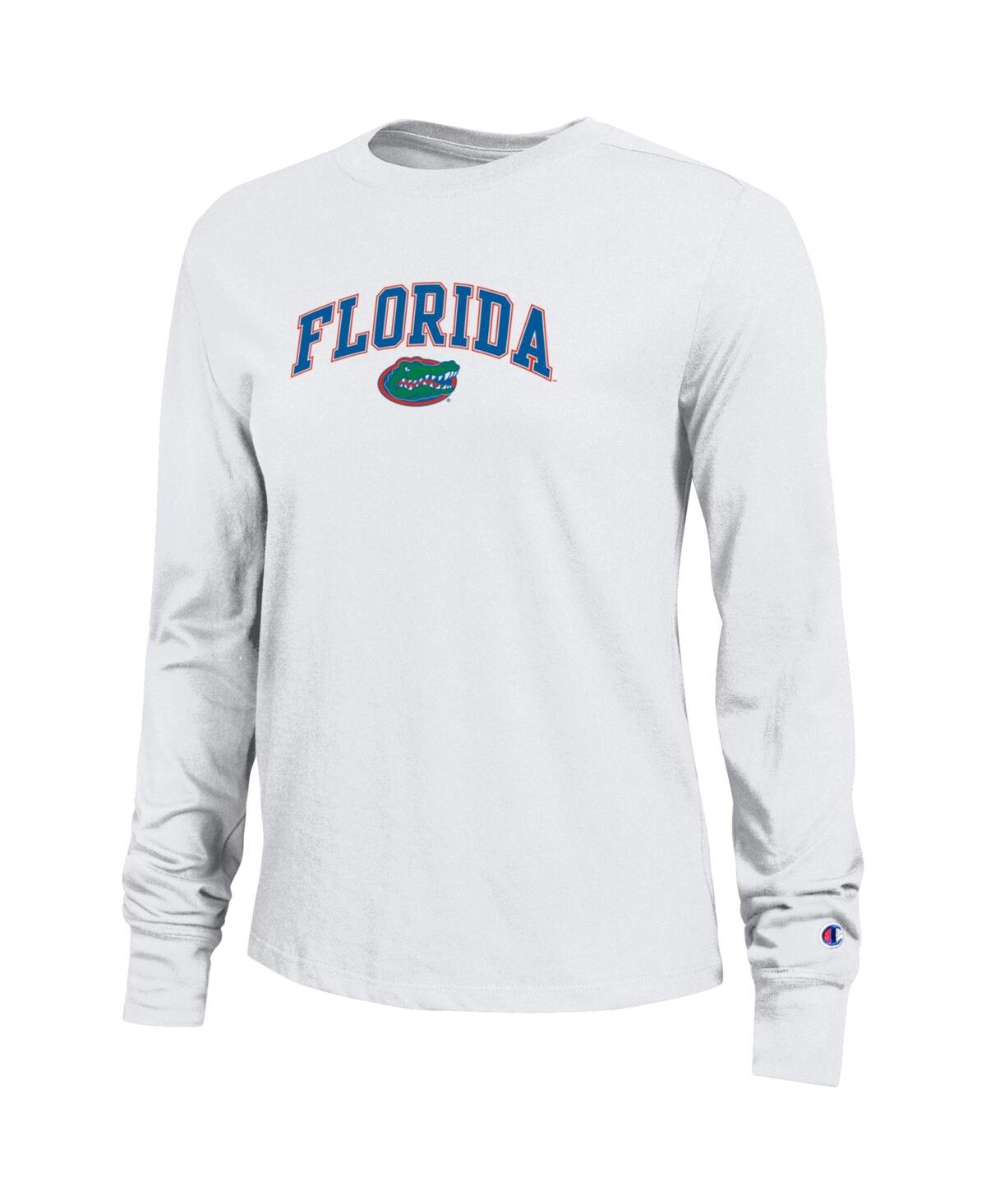 Champion Women's White Florida Gators Arch Over Logo Long Sleeve T-shirt In White