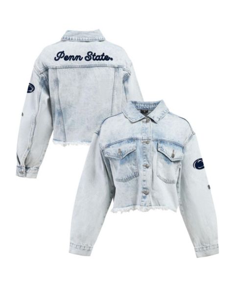 Женские куртки Hype And Vice Women's Denim Penn State Nittany Lions Light Wash Cropped Button-Up Jean Jacket