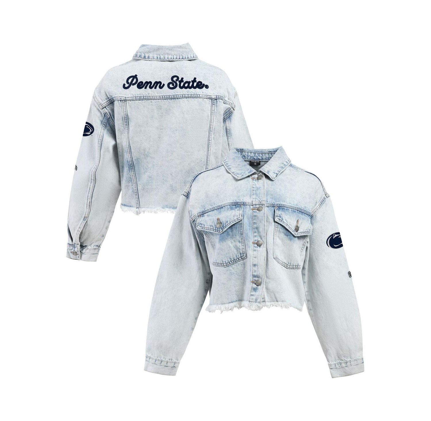 Women's Denim Penn State Nittany Lions Light Wash Cropped Button-Up Jean Jacket