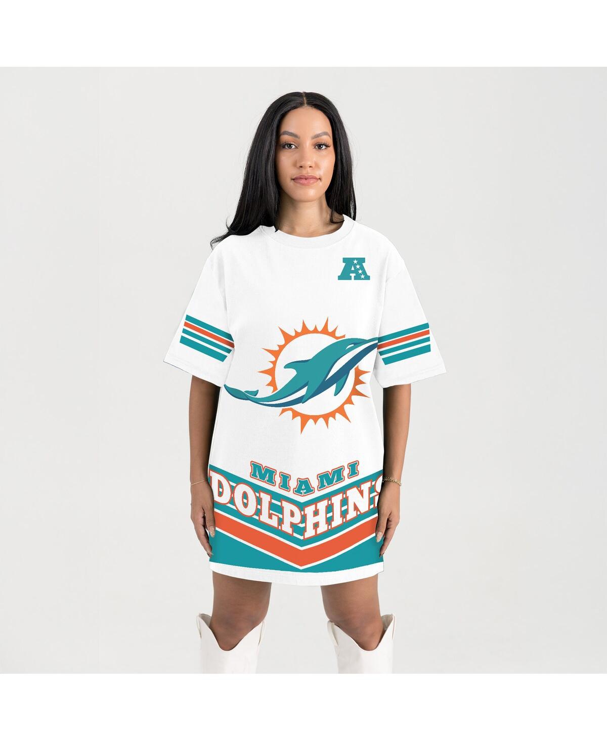 Gameday Couture Women's White Miami Dolphins Perfect Score Vintage T-shirt Dress In White