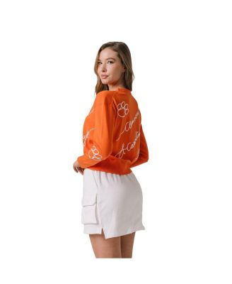 Women's Orange Clemson Tigers Love Note Embroidered Pullover Sweater