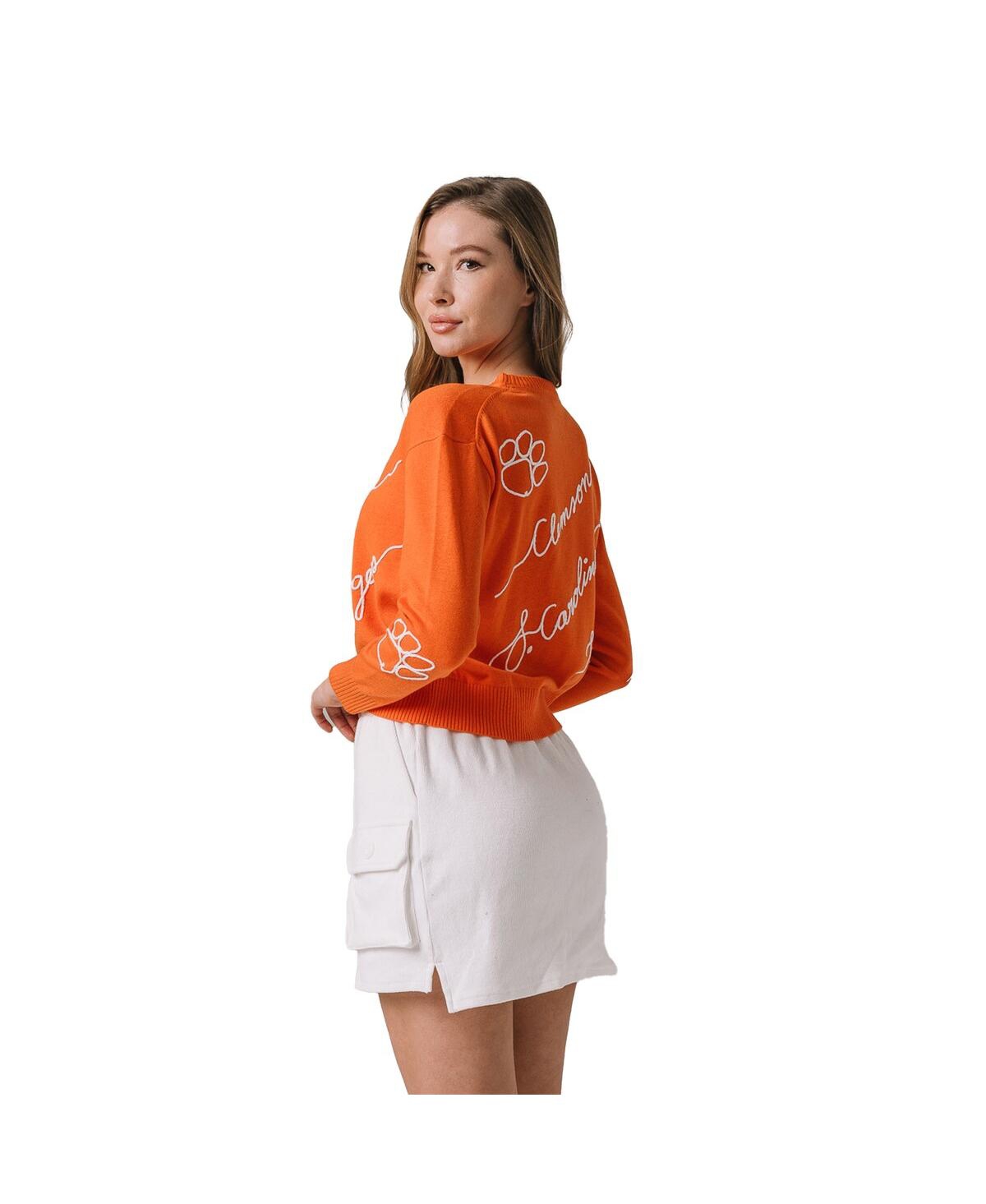 Kadyluxe Women's Orange Clemson Tigers Love Note Embroidered Pullover Sweater In Orange