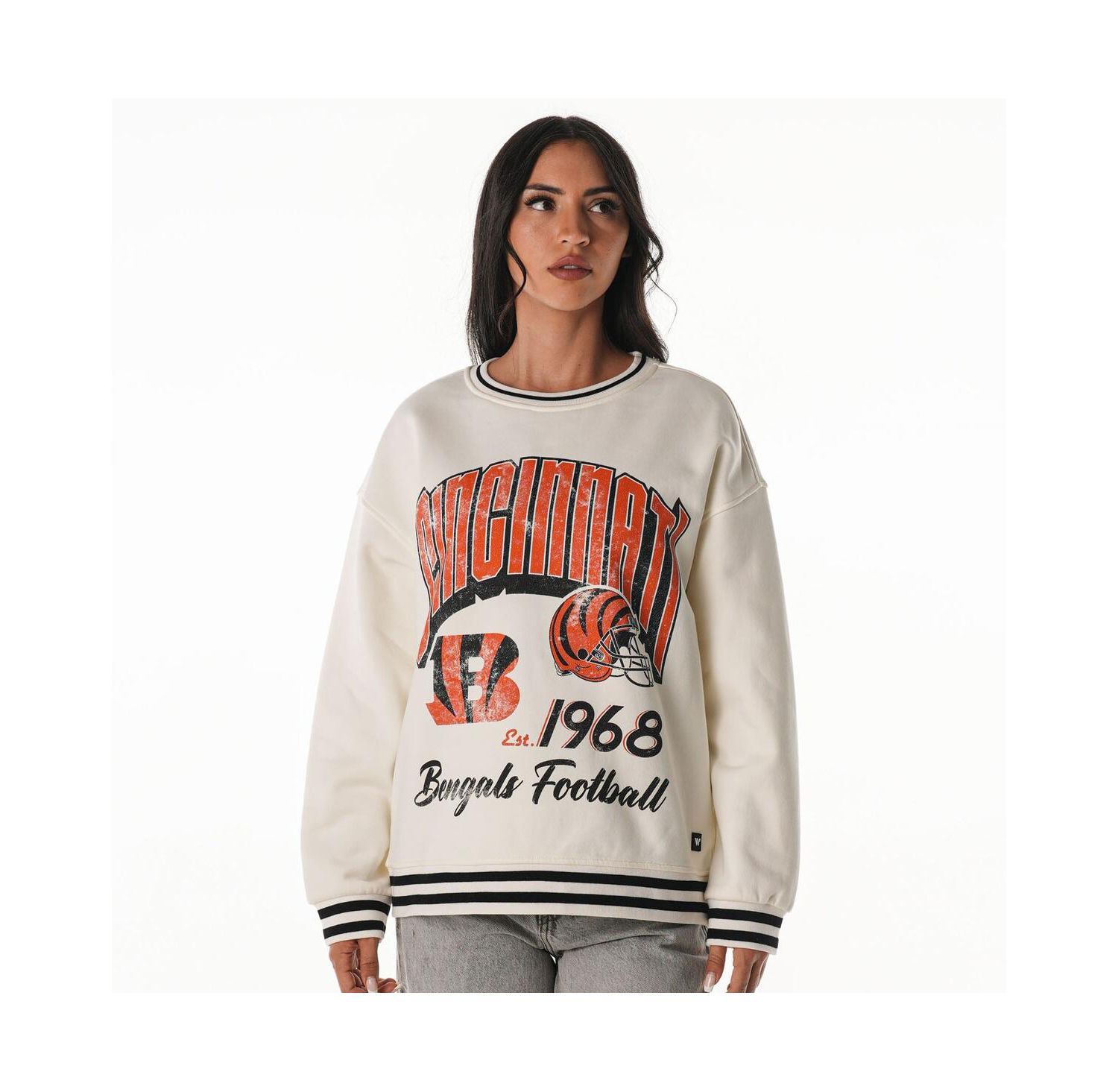 Women's Cream Cincinnati Bengals Oversized Vintage French Terry Sweatshirt