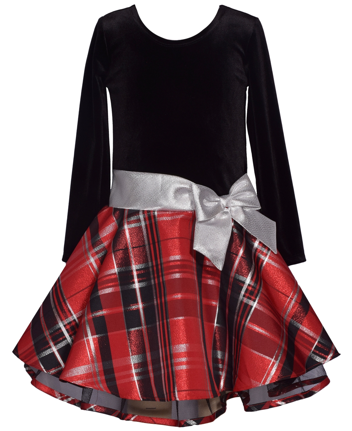 Bonnie Jean Kids' Girls 2-6x Long Sleeve Velvet To Plaid Hipster Dress In Multi