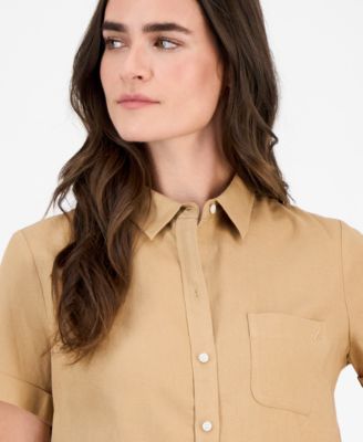 Nautica Women's Solid Short-Sleeve Camp Shirt